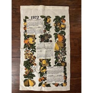 Vintage 1974 Calendar Cotton Kitchen Tea Towel Hanging Decor Gift Friend Fruit